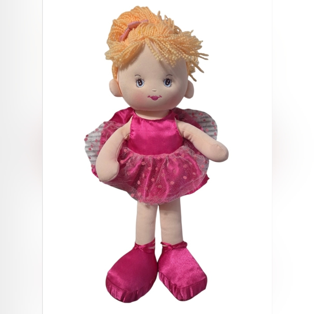 Linzy Valerie Ballerina Rag Doll 16" Plush Cloth Doll With Hot Pink Ballet Dress
